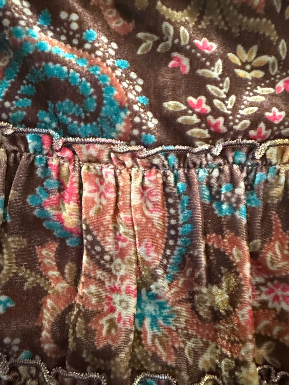 Shoshanna Brown Velvet Paisley Tank with Teal and Pink Accents - Picture 4 of 5